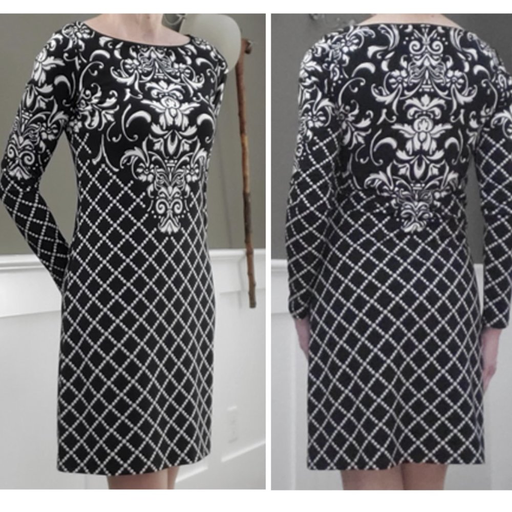 WHBM Black/White Stretch Long Sleeve Dress Size XS